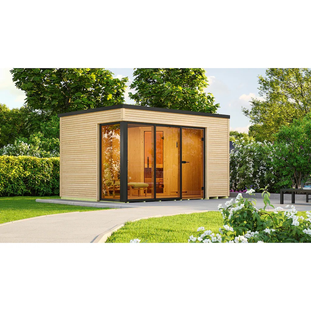 Eco - Friendly Outdoor Wooden Sauna House Natural Solid Wood Sauna Room Side profile