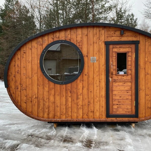 4-6 Person Egg-Shaped Outdoor Sauna with Circular View Window CSA-266 Side profile