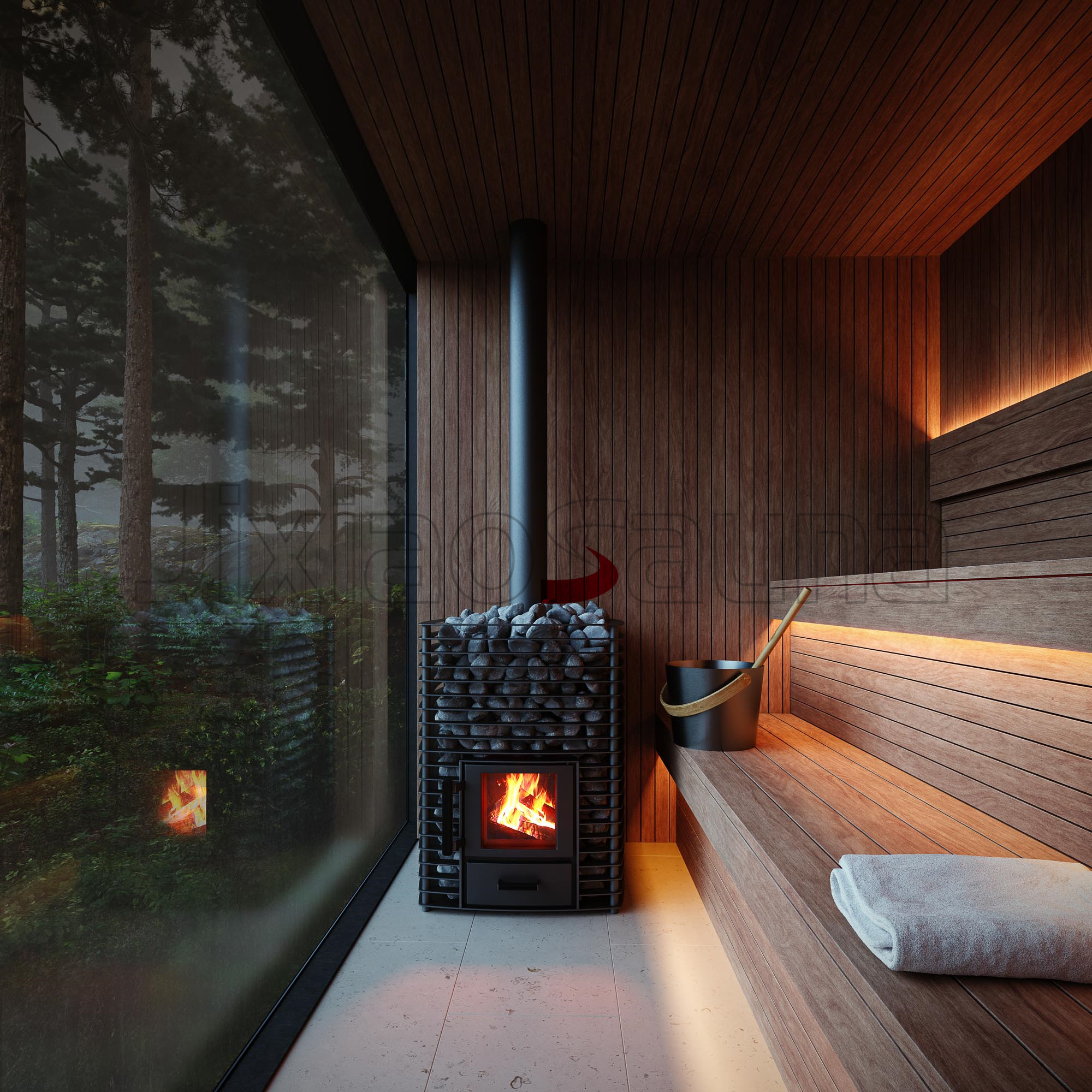 Enchanted Forest Wooden Sauna Cabin with Transparent Wall and Natural CSA-505 product image