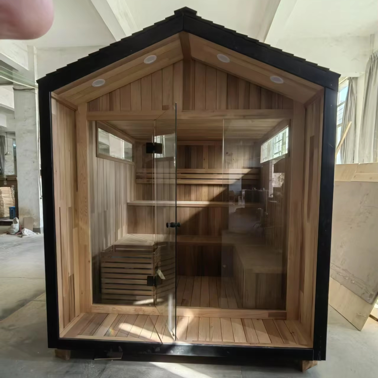 Exclusive Outdoor Sauna Retreat Premium Canadian Cedar Wood Steam Room Kit Door and glass