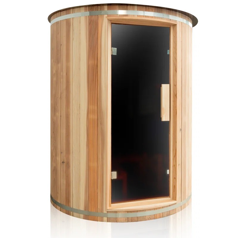 Upright Barrel Sauna Cabin with Curved Bench and Electric Stone Heater CSA-481 product view 4