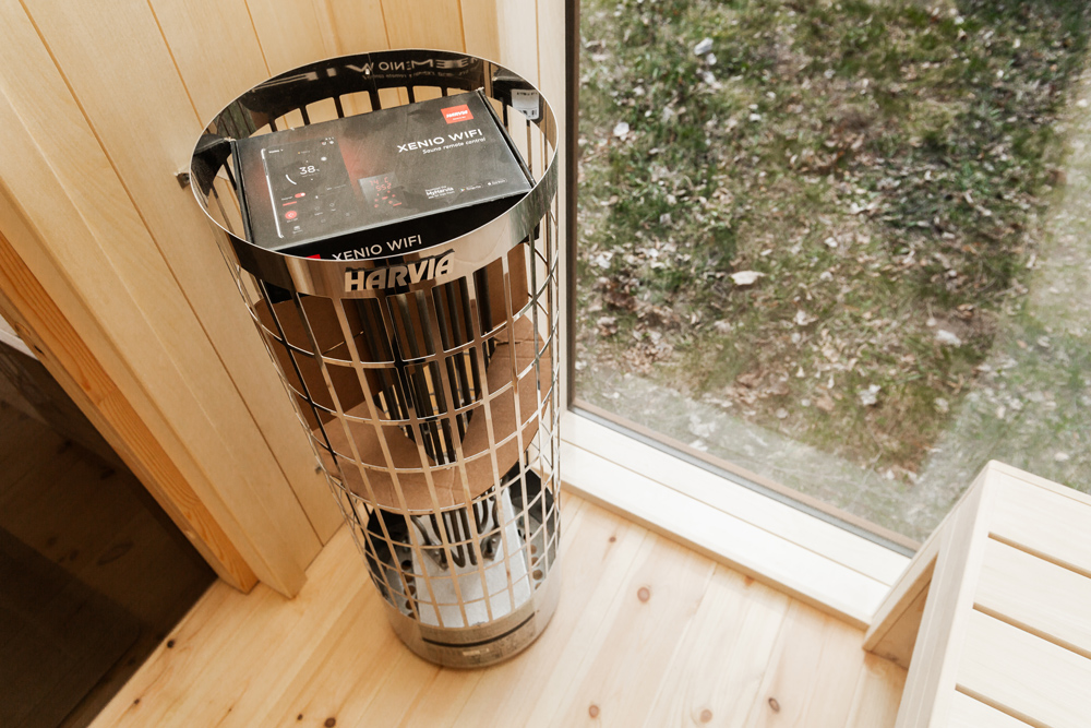 Upright Barrel Sauna Cabin with Curved Bench and Electric Stone Heater CSA-481 product view 5
