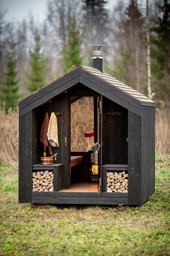 Handcrafted Traditional Wood Sauna with Rustic Charm and Efficient Heating System Interior detail