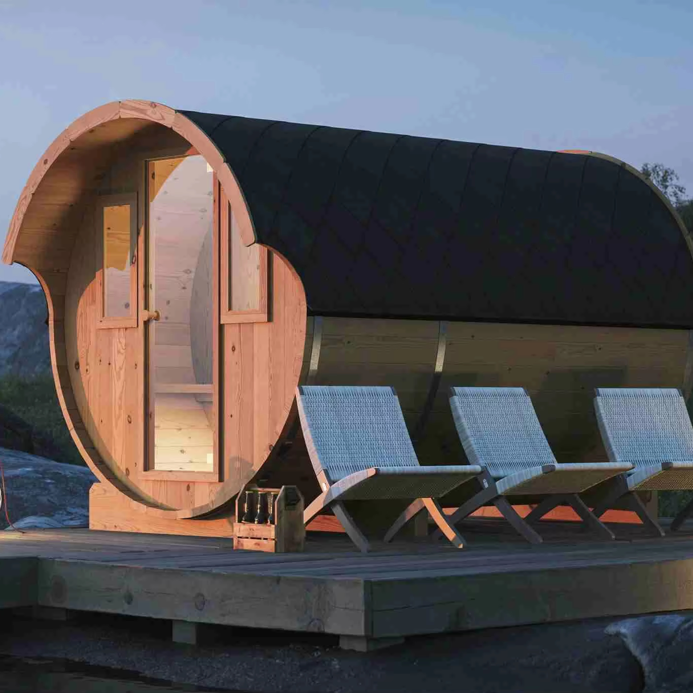 Heavy Duty Wooden Outdoor Sauna Room With Ventilation System Anti-Corrosion for Long-Term Use Exterior angle