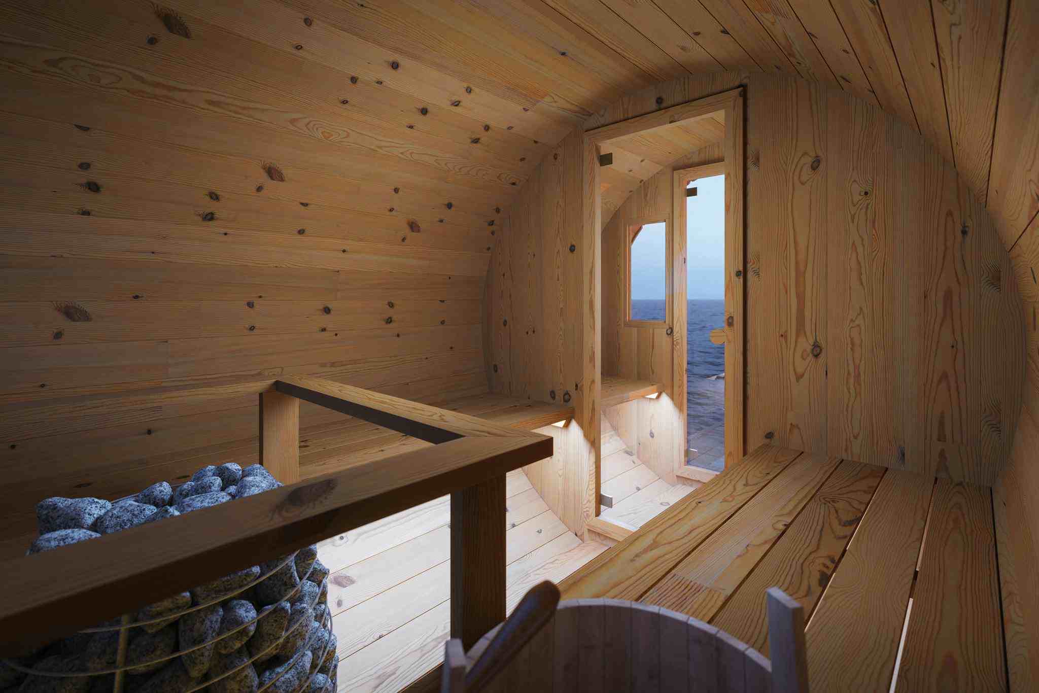 Heavy Duty Wooden Outdoor Sauna Room With Ventilation System Anti-Corrosion for Long-Term Use Side profile