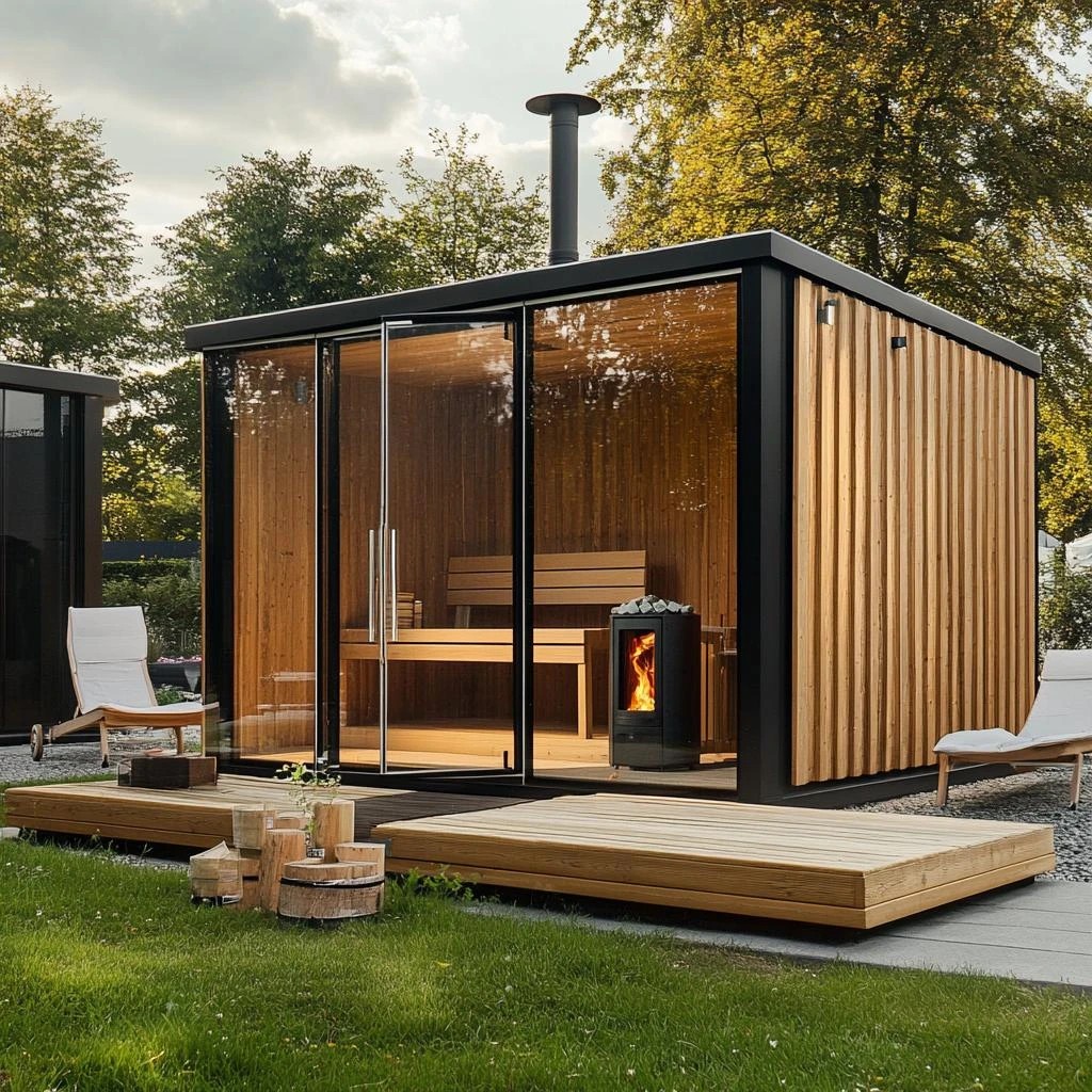 Hemlock Prefab Outdoor Sauna House with Steam Room Exterior angle