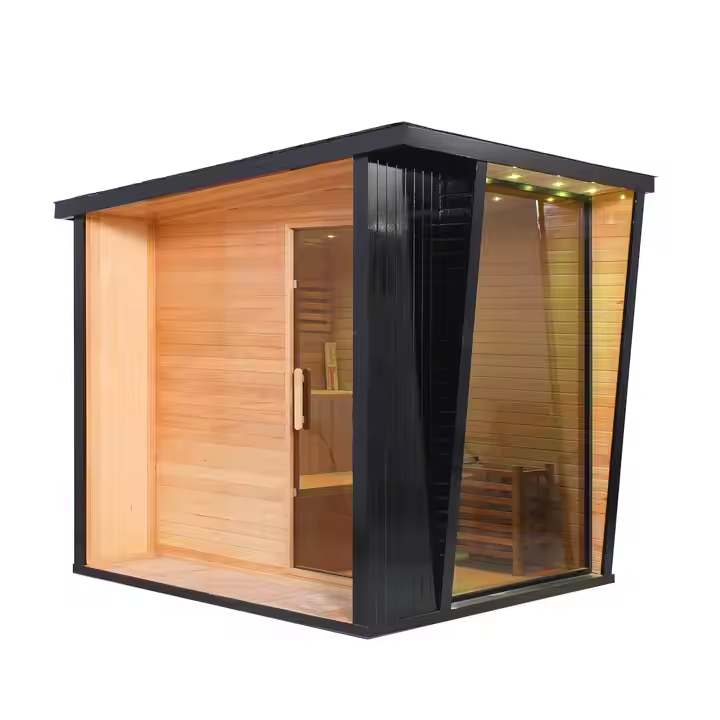 3 Person Hemlock Slant-Roof Panoramic Sauna Interior detail