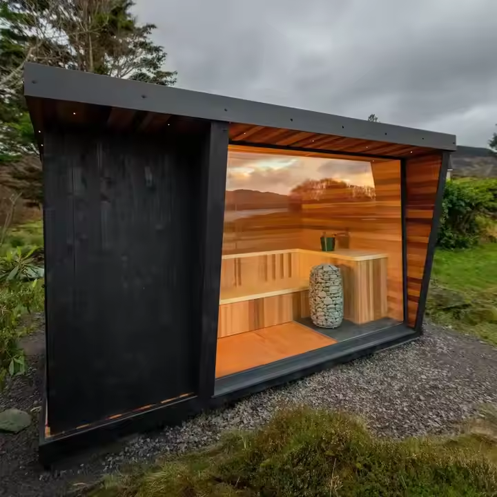 3 Person Hemlock Slant-Roof Panoramic Sauna Door and glass