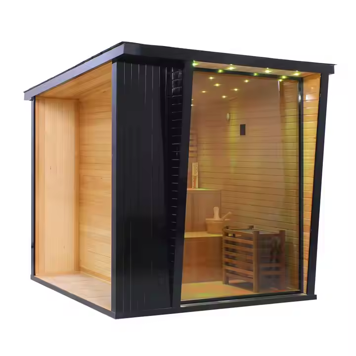 3 Person Hemlock Slant-Roof Panoramic Sauna Side profile