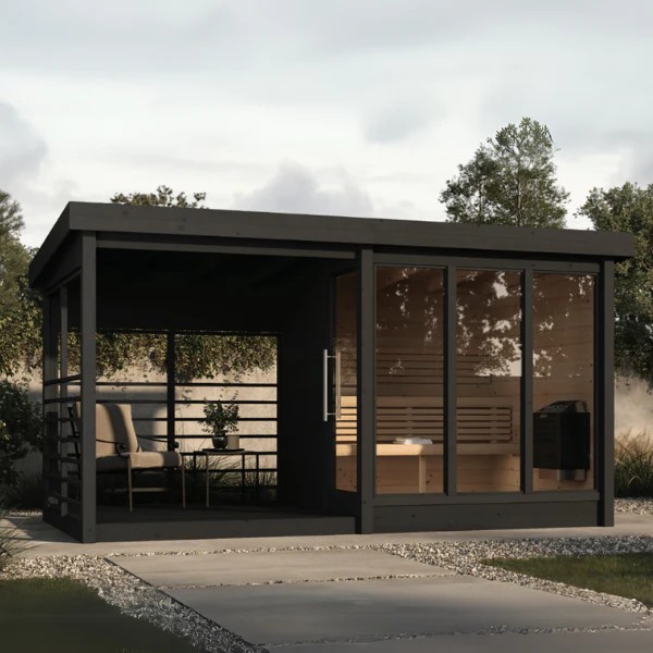 High Quality Outdoor Sauna Room 4 Person Waterproof Wooden Sauna with Tempered Glass Fast Heating for Patio Villa Door and glass
