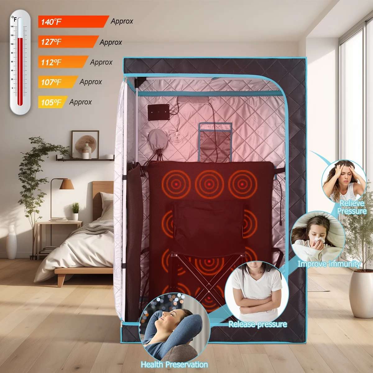 Foldable Steam Sauna Tent with Travel Carry Bag Interior detail