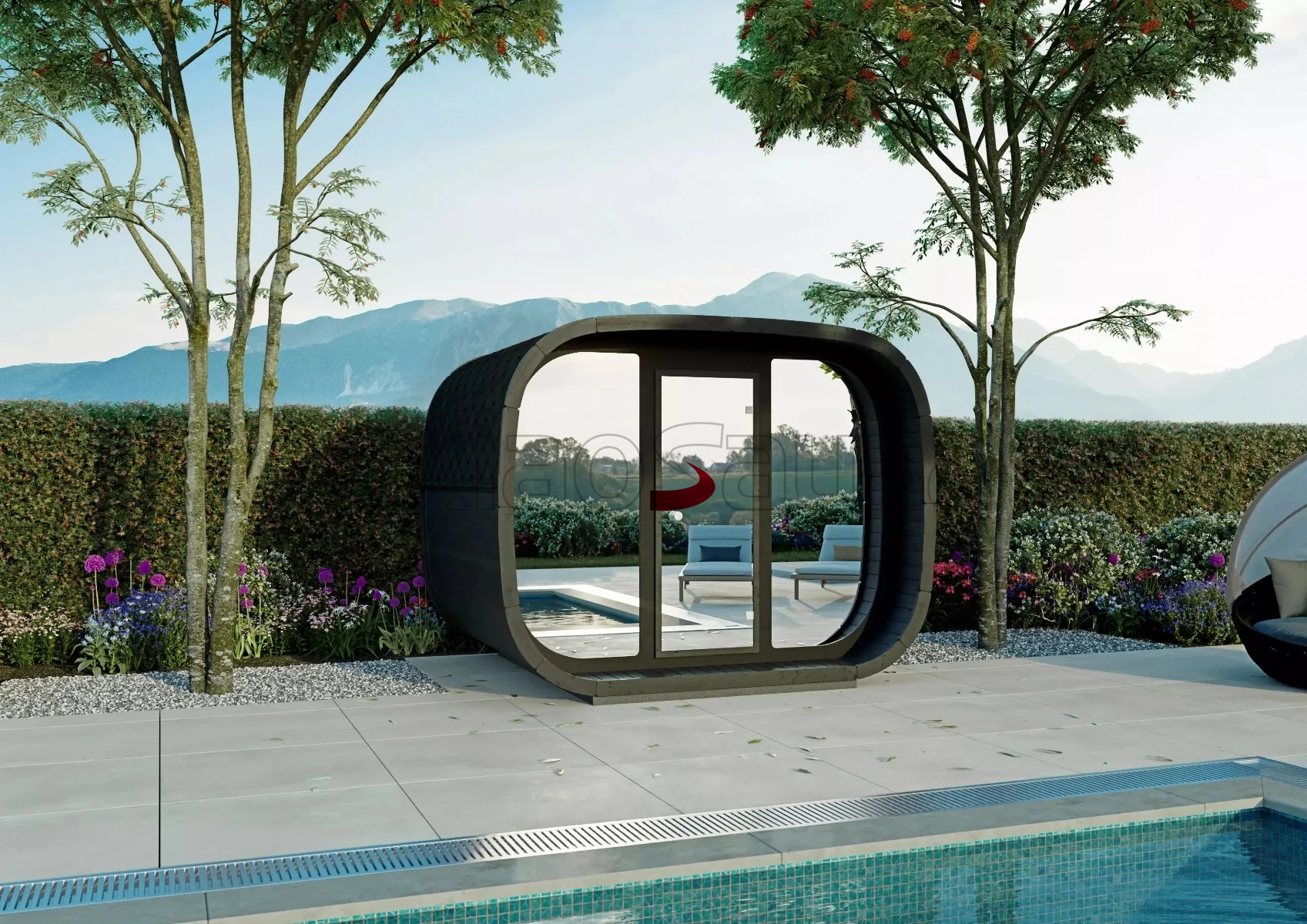 Innovative Full-Glass Outdoor Sauna Modern Design with Panoramic Views Elite Wellness Haven Door and glass