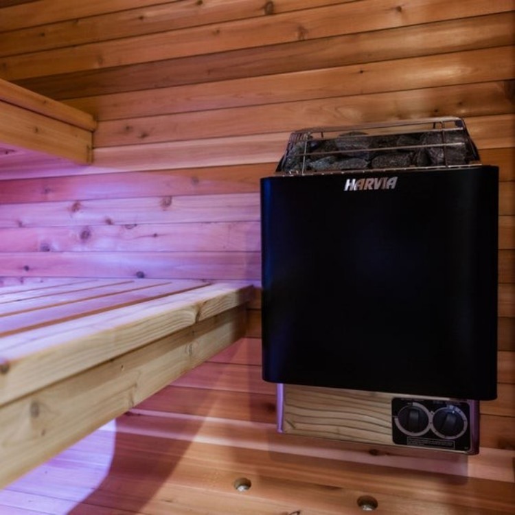 4 Person Carbonized Wood Outdoor Barrel Sauna with LED Lighting Room CSA-486 product image