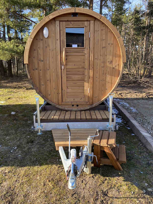 Mobile Barrel Sauna on Wheels with Wood Stove product image