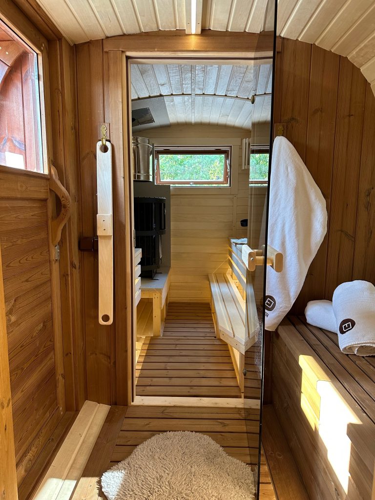 Cedar Outdoor Steam Sauna Cabin with Trailer Layout product image