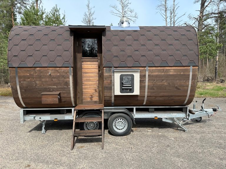 Mobile Towable Sauna Room with Trailer Pine Wood Outdoor Sauna Cabin Interior detail