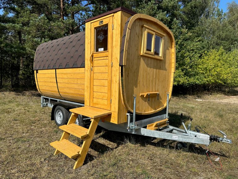 Mobile Towable Sauna Room with Trailer Pine Wood Outdoor Sauna Cabin Door and glass