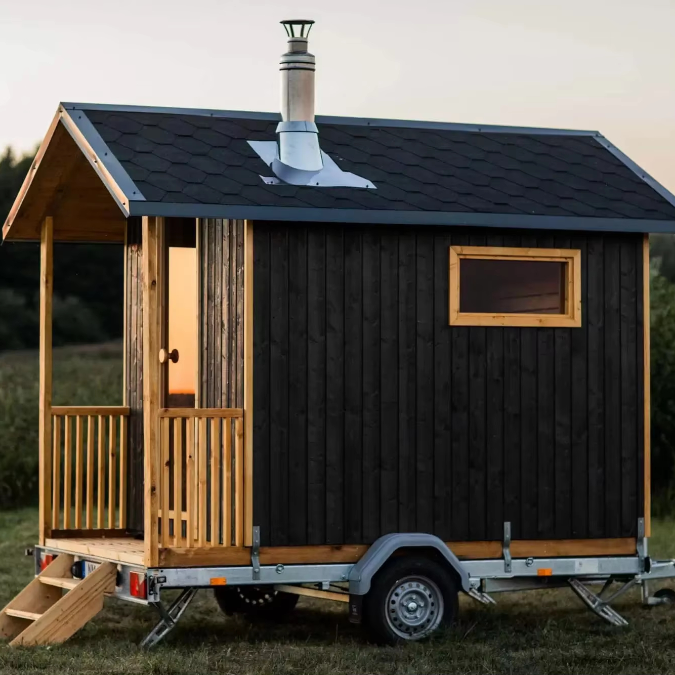 Trailer-Mounted Wood-Burning Sauna Cabin CSA-281 Exterior angle