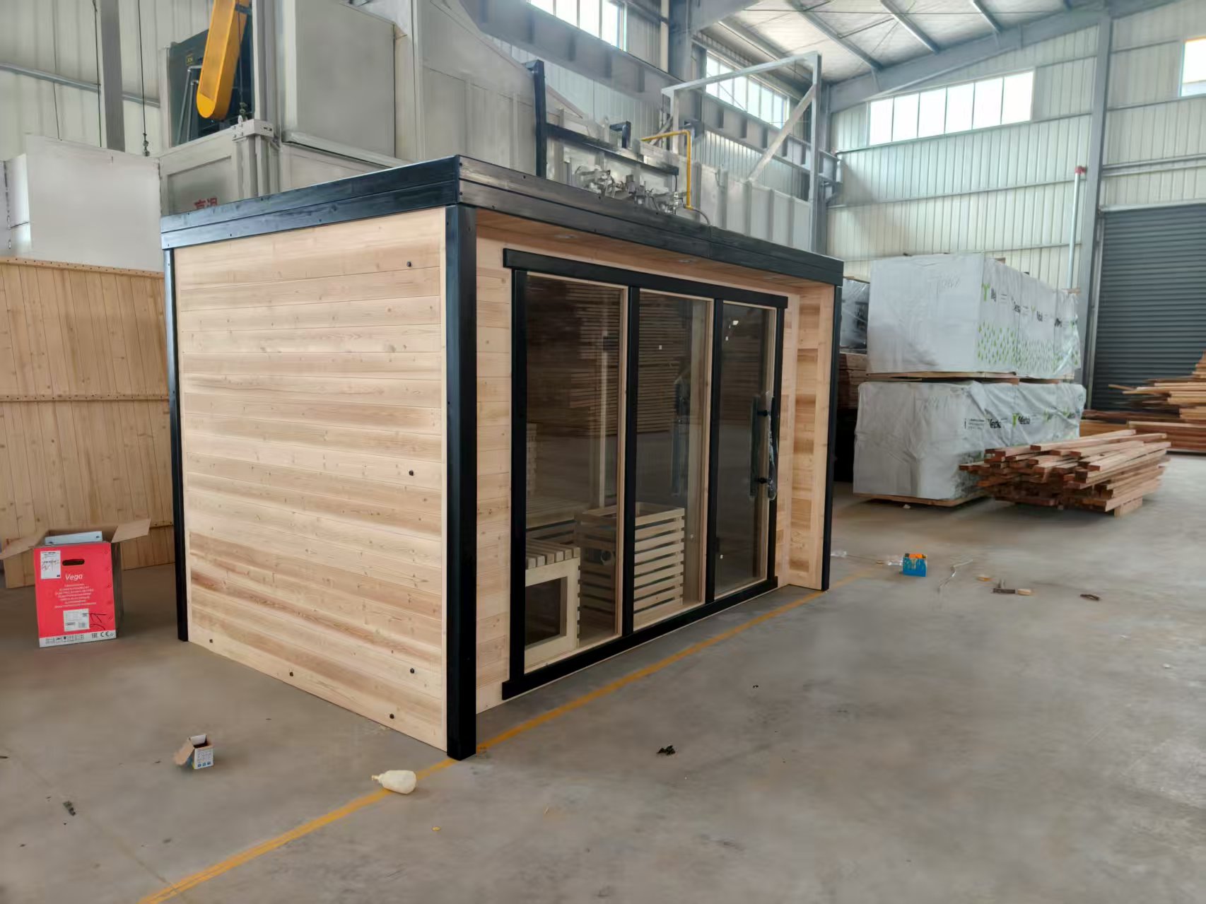 Black-Trim Cube Sauna Cabin with Multi-Panel Glass Front CSA-435 product view 4