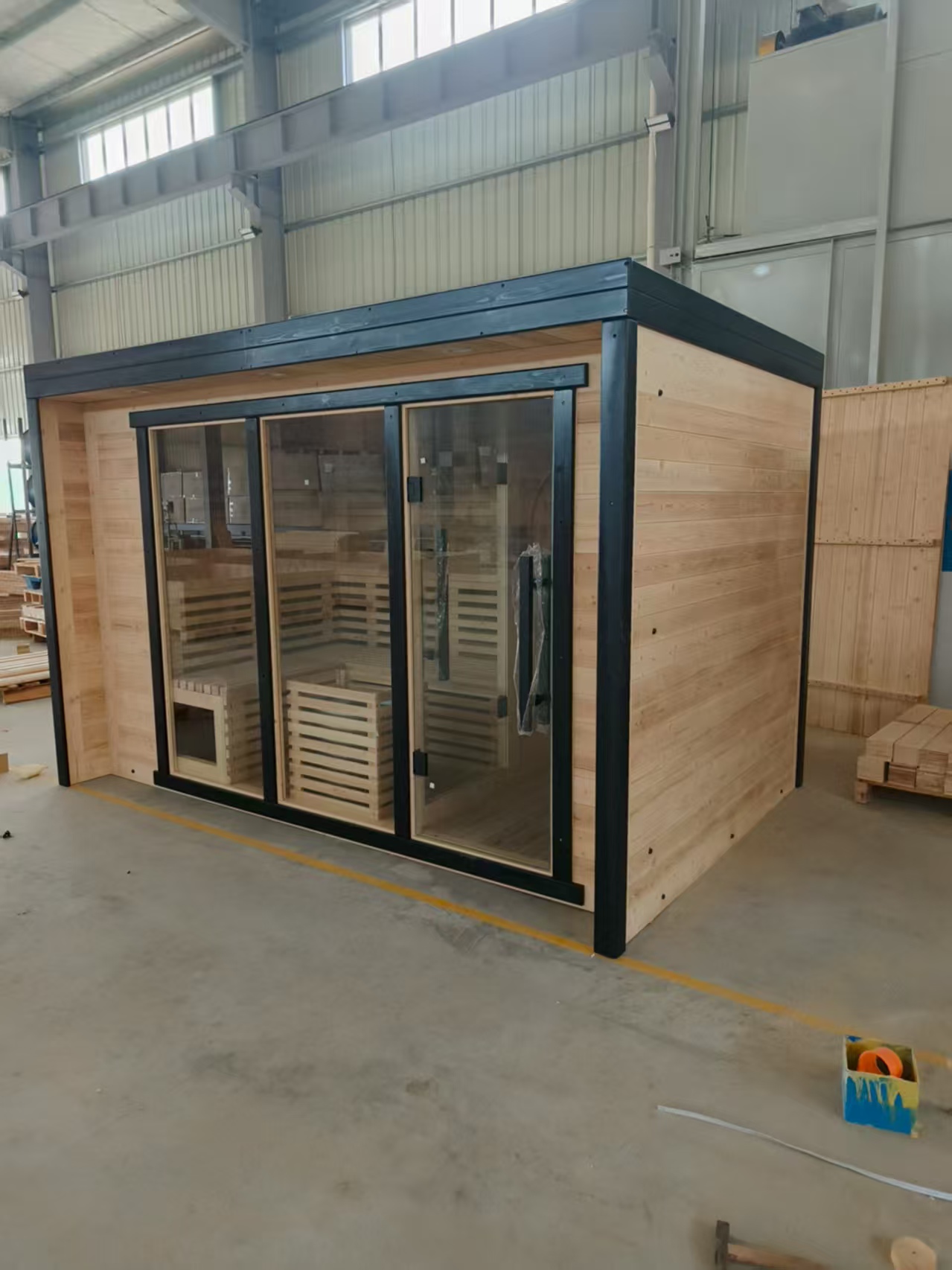 Black-Trim Cube Sauna Cabin with Multi-Panel Glass Front CSA-435 product view 5