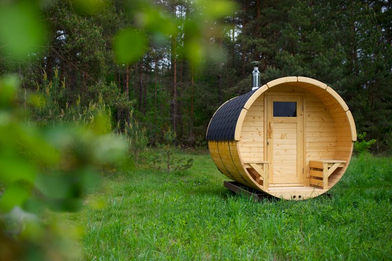 Modern Black Barrel Sauna, Outdoor Wood-Burning Sauna Cabin with Round Windows &amp; Asphalt Roof Buyer reference