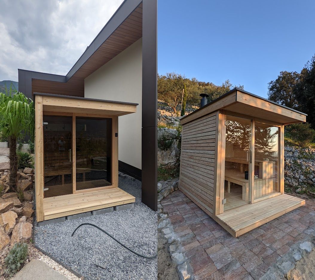 Cedar Outdoor Cube Cabin with Full Glass Front and Wider Layout with Full Glass Front CSA-451 Side profile