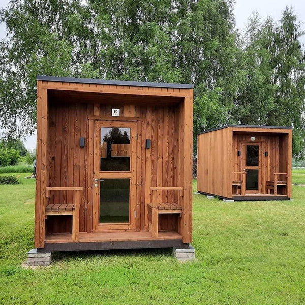 Cube Outdoor Sauna Cabin with Open Porch CSA-423 Side profile