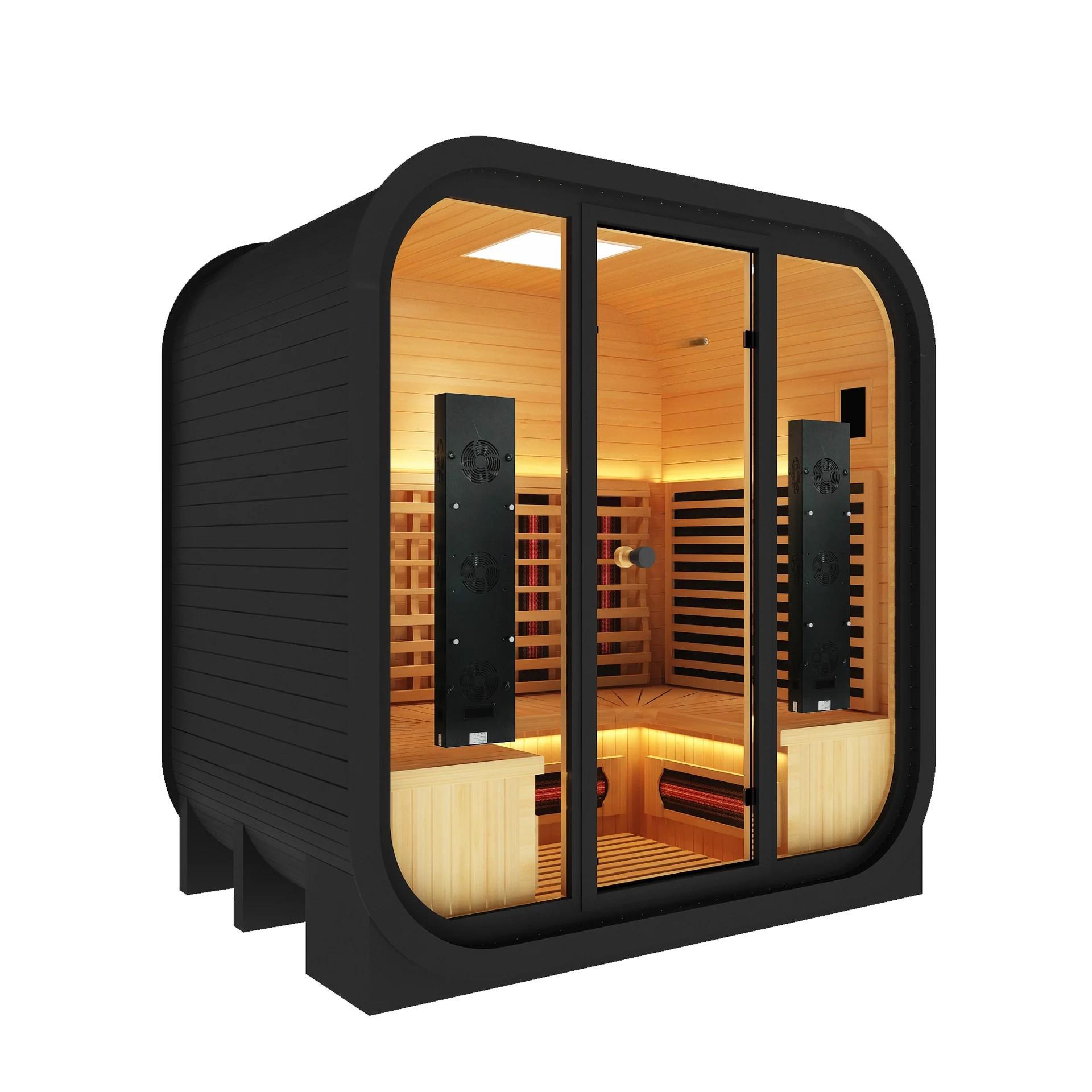 Modern Curved 2 Person Infrared Sauna, Luxury Solid Wood Cabin with Ceramic Heaters &amp; Stereo System Interior detail