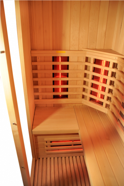 Modern Electric Indoor Infrared Sauna for 3 Persons with Solid Hemlock Wood and Infrared Heaters Interior detail