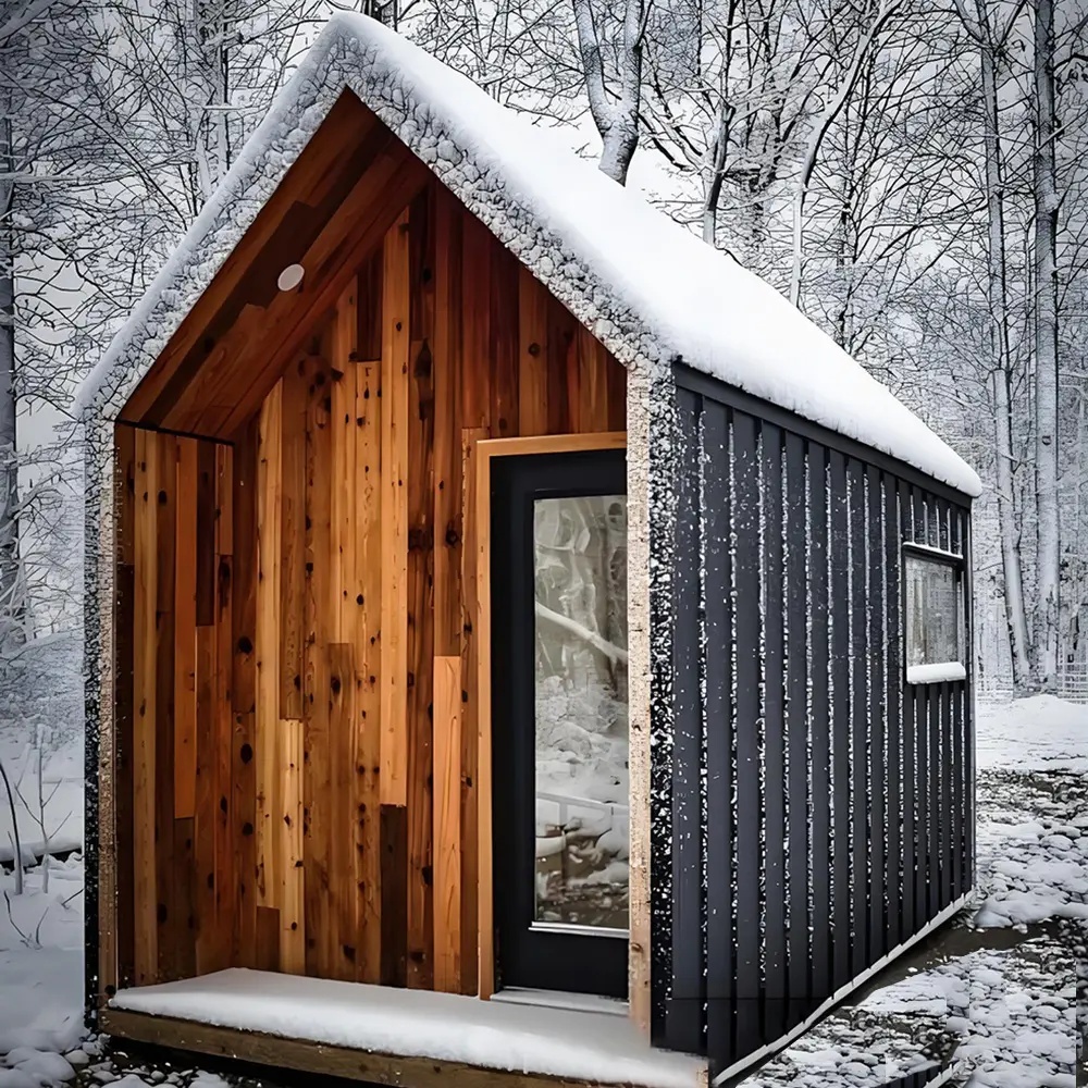 Gable Roof Outdoor Sauna Cabin with Side Window Exterior angle