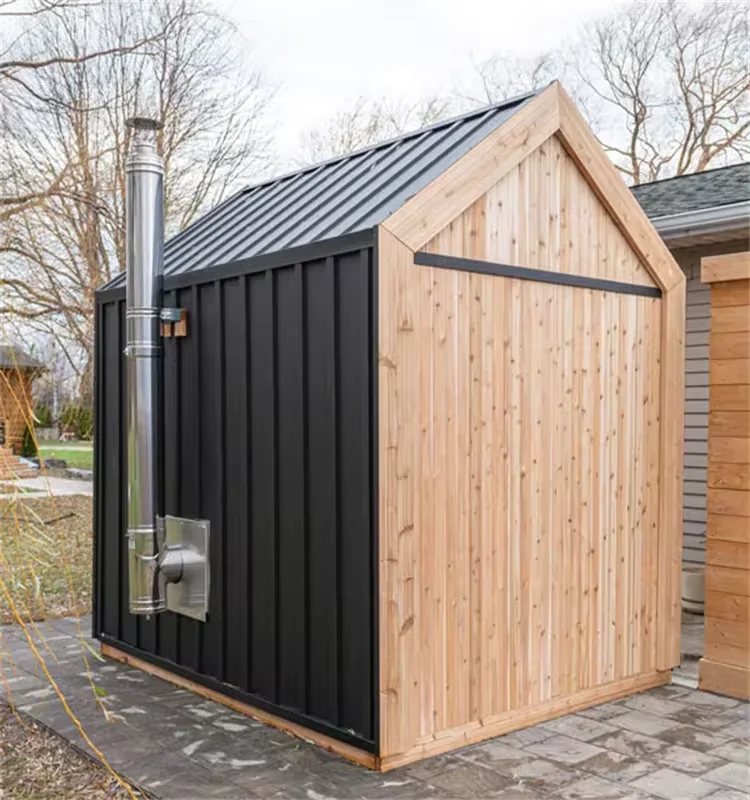 Modern Pitched-Roof Timber Sauna Cabin for Showroom Samples CSA-13 Side view