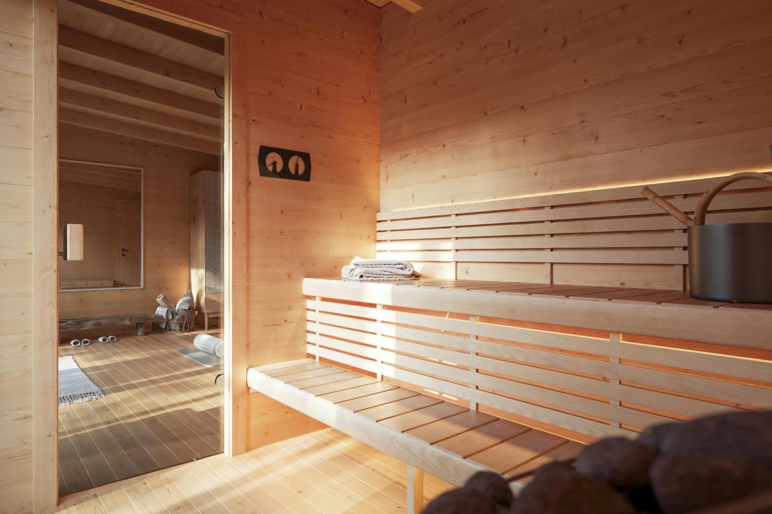 Modern Grey Outdoor Sauna Cabin, Wood Sauna with Integrated Patio and Glass Front Buyer reference