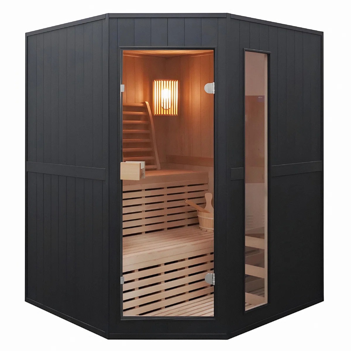 Modern High-quality Outdoor Wooden Sauna Room with Dry Steam Sauna for 4 Person Exterior angle