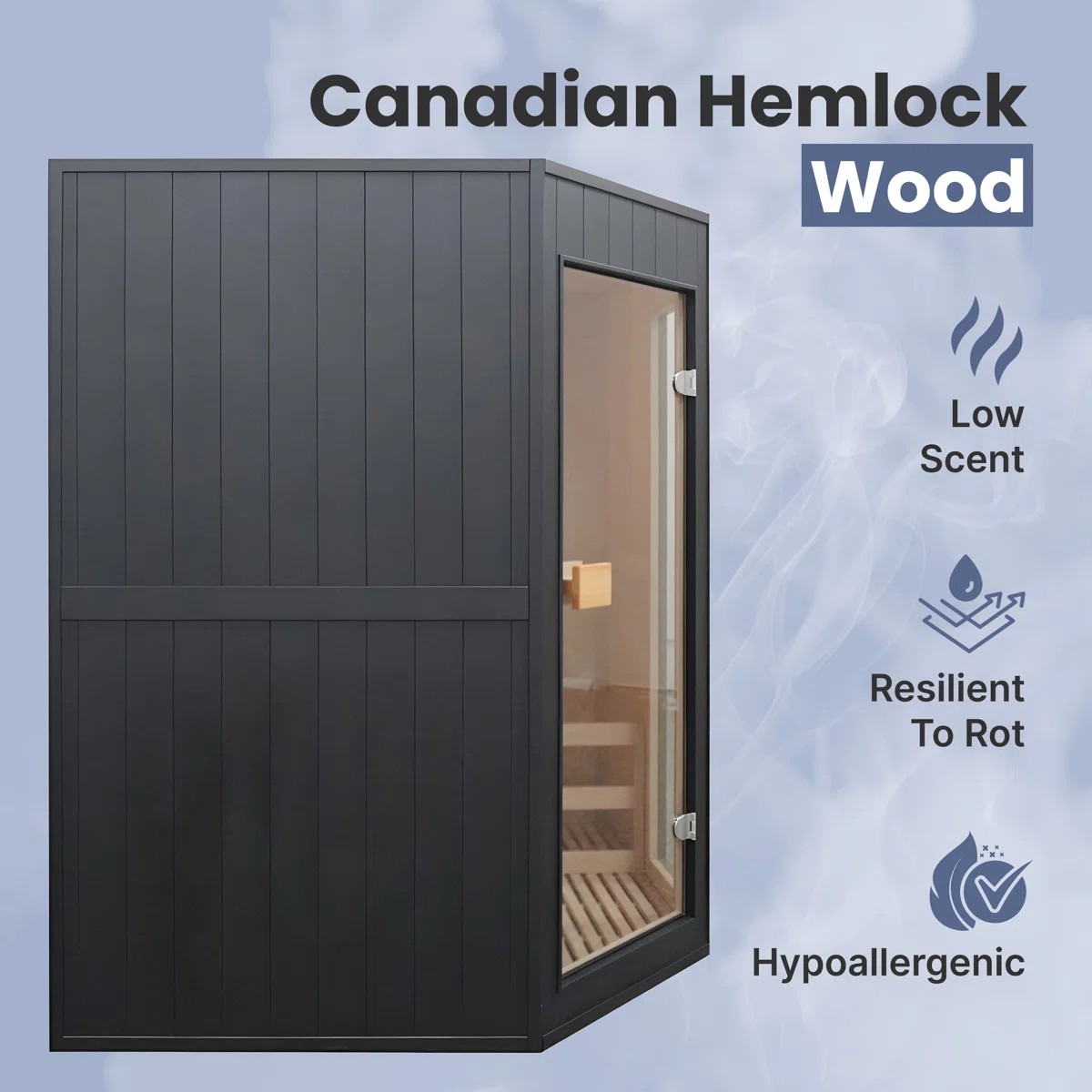 Modern High-quality Outdoor Wooden Sauna Room with Dry Steam Sauna for 4 Person Door and glass