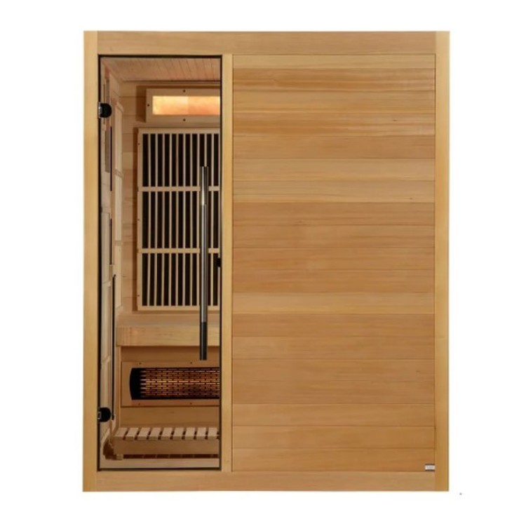 Modern Indoor Far Infrared Sauna Room with Full Glass Door, Hemlock Wood, Low EMF Carbon Fiber Heaters, Home Spa Wellness Exterior angle