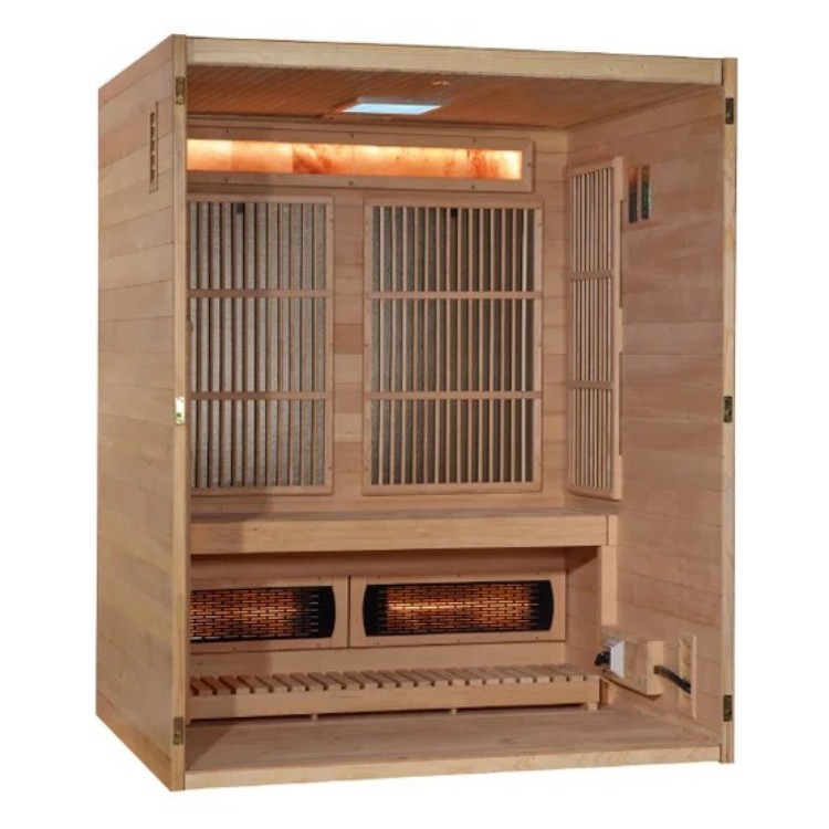 Modern Indoor Far Infrared Sauna Room with Full Glass Door, Hemlock Wood, Low EMF Carbon Fiber Heaters, Home Spa Wellness Side profile