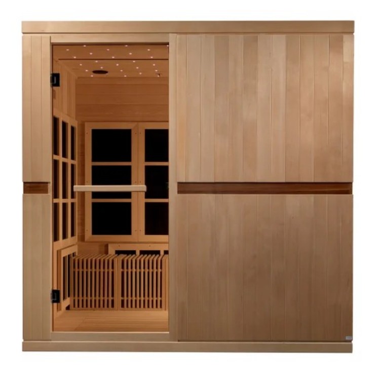 Modern Indoor Infrared Sauna Cabin for 4 Persons, Easy Assembly Solid Wood Construction with Digital Control Panel, Home Gym Side profile