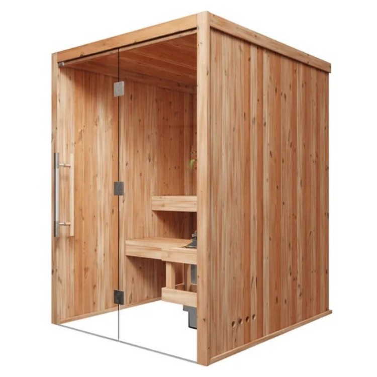 Modern Indoor Traditional Sauna Room with Full Glass Door, Minimalist Wood Design, 2-3 Person Dry &amp; Wet Steam Sauna for Home Gym Side profile