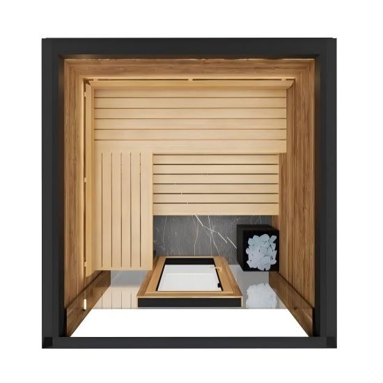 Modern Modular Outdoor Sauna Cabin, Wood-Clad Prefab Sauna Room with Large Glass Window, Luxury Garden Wellness Pod Buyer reference