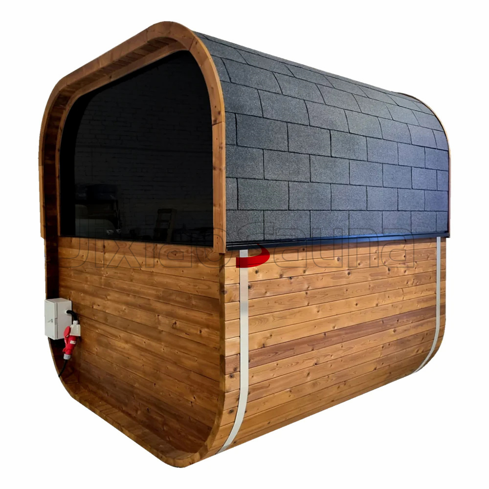 Modern Outdoor Patio Cube Sauna Spacious Glass Design for Serenity and Style Side profile