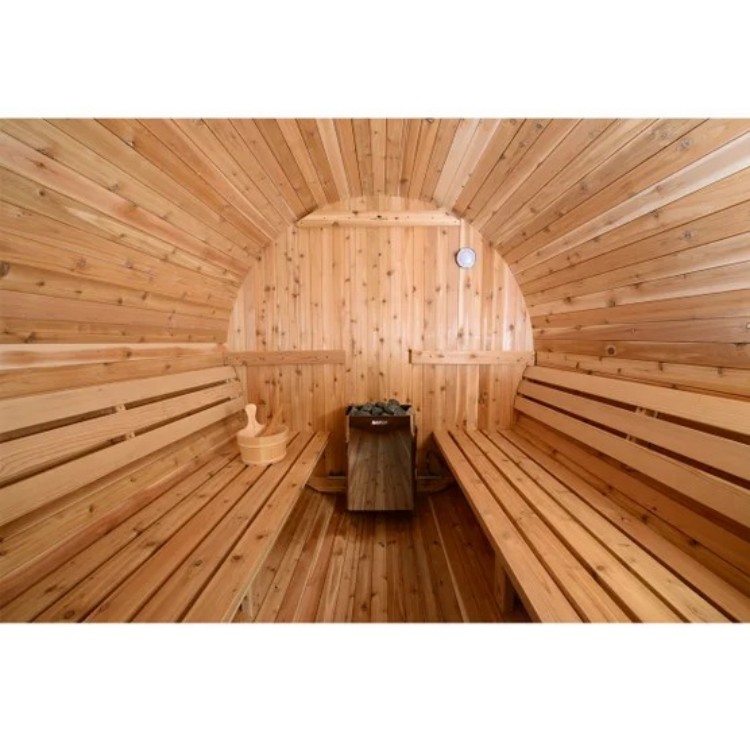 Modern Outdoor Round Sauna Barrel with LED Lighting, Heavy Duty Wood Construction, Freestanding Garden Sauna for Wet/Dry Heat Buyer reference
