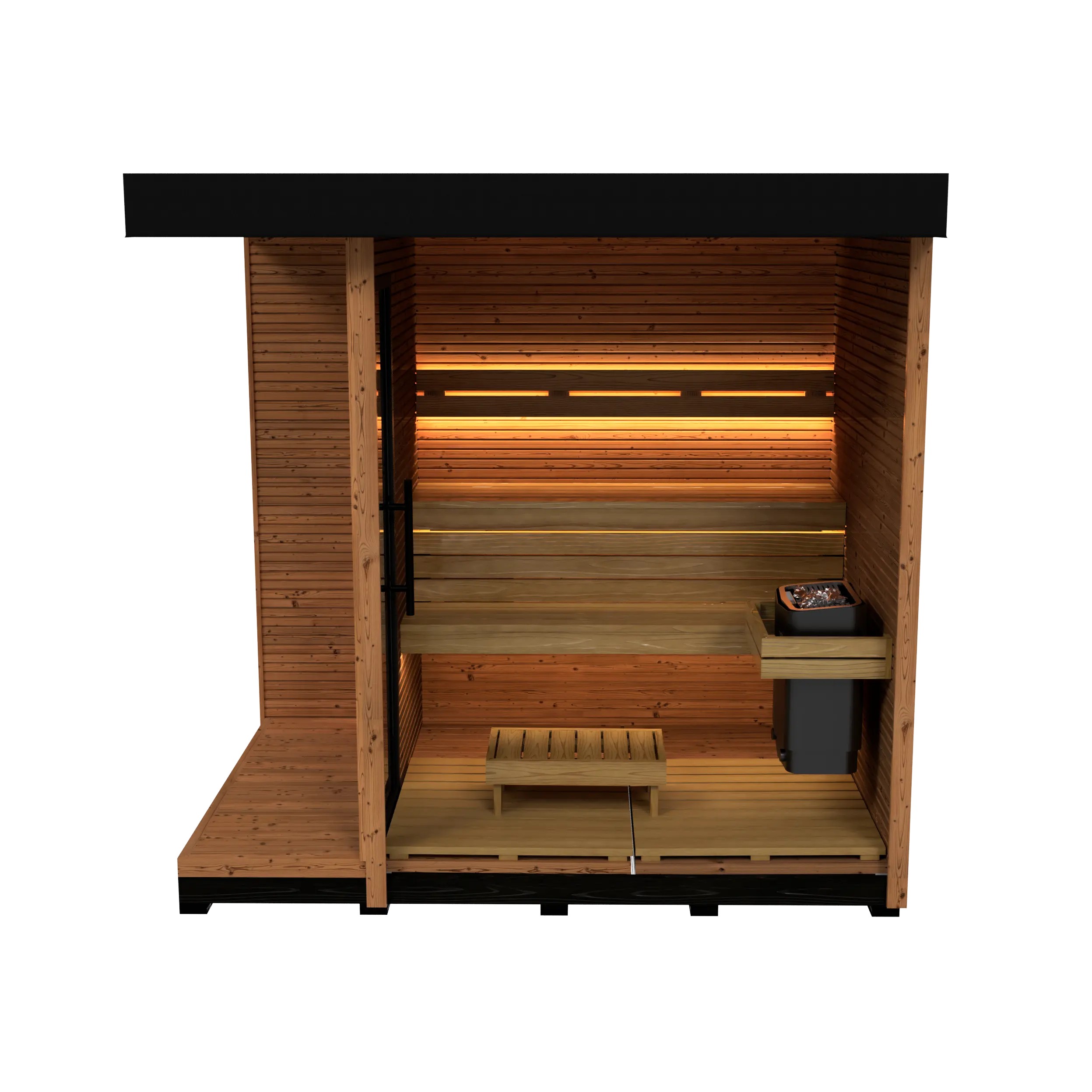 Modern Outdoor Sauna Cabin with Round Window %7C Luxury Wooden Spa with LED Lighting Door and glass