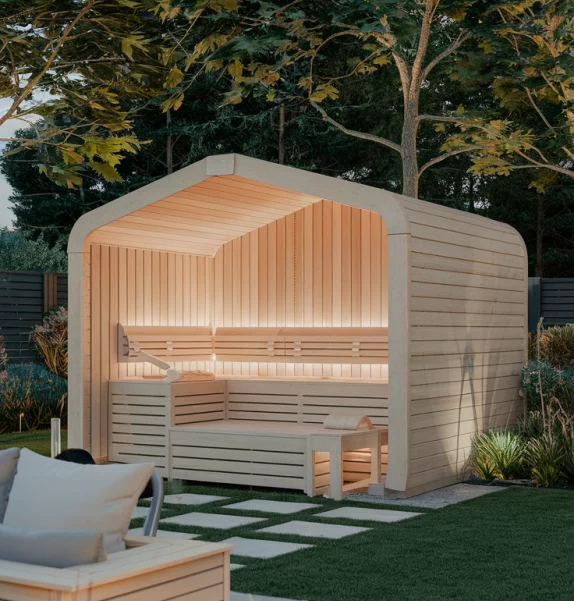 Modern Outdoor Solid Wood Steam Sauna Room Glass Door Wooden Bench 6kw Electric Heating Computer Control Customizable Size 1-8 Door and glass