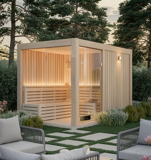 Modern Outdoor Solid Wood Steam Sauna Room Glass Door Wooden Bench 6kw Electric Heating Computer Control Customizable Size 1-8 Buyer reference