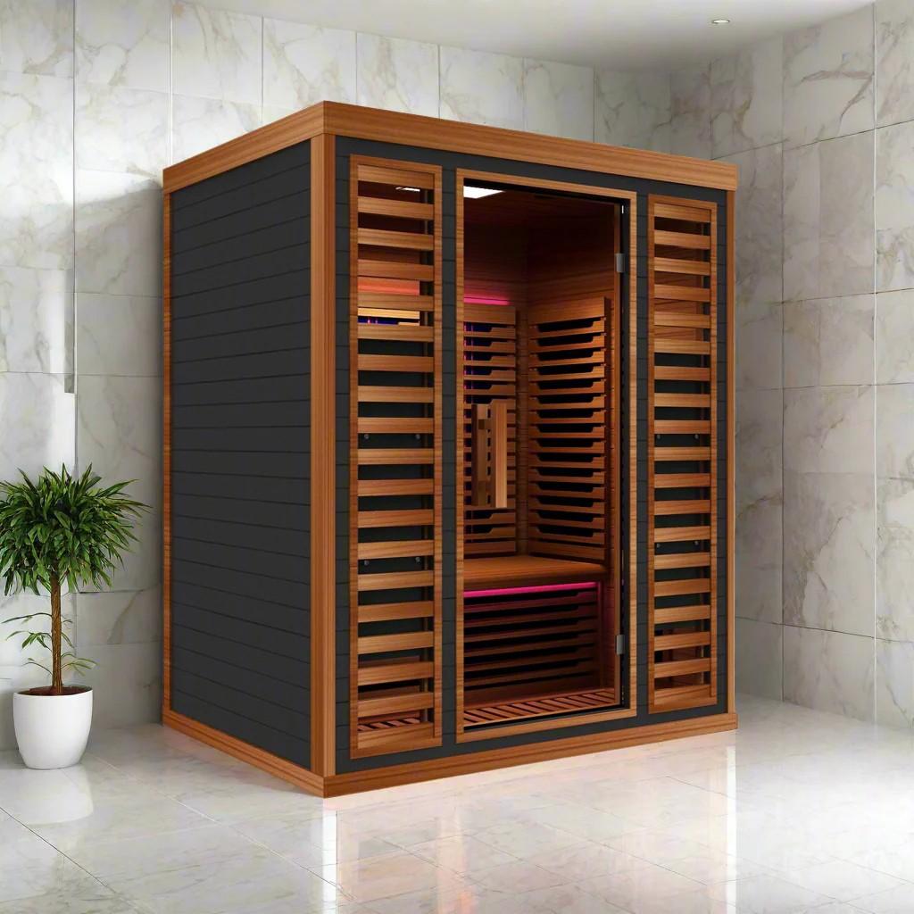 Modern Personal Far Infrared Sauna for Home Use, Indoor Wooden Detox Sauna Cabin with Chromotherapy LED Lighting System Door and glass