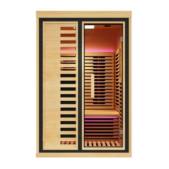 Modern Personal Far Infrared Sauna for Home Use, Indoor Wooden Detox Sauna Cabin with Chromotherapy LED Lighting System Door and glass