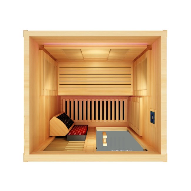 Modern Personal Far Infrared Sauna for Home Use, Indoor Wooden Detox Sauna Cabin with Chromotherapy LED Lighting System Side profile