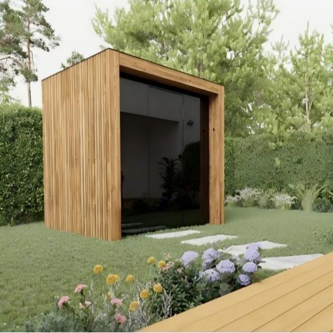 Modern Prefab Outdoor Sauna Room with Wood Exterior Door and glass