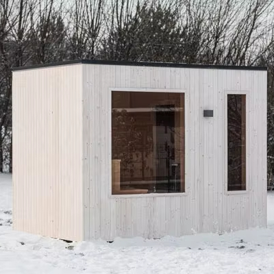 4-6 Person White Outdoor Cube Sauna with Wood Stove and View Window product image
