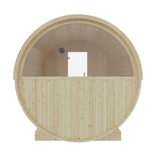 Natural Pine Barrel Sauna, Outdoor Wooden Sauna with Glass Door and Ventilation Hole Door and glass